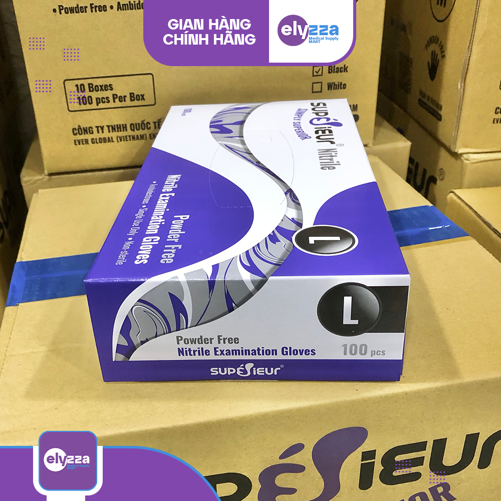 Thùng 10 hộp găng tay y tế nitrile cao cấp không bột superieur màu đen