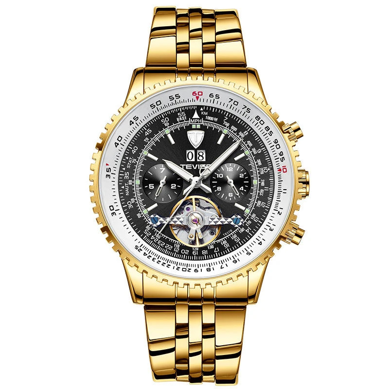 Đồng hồ nam cơ Tevise 629 máy Automatic dây thép đặc (Đen)