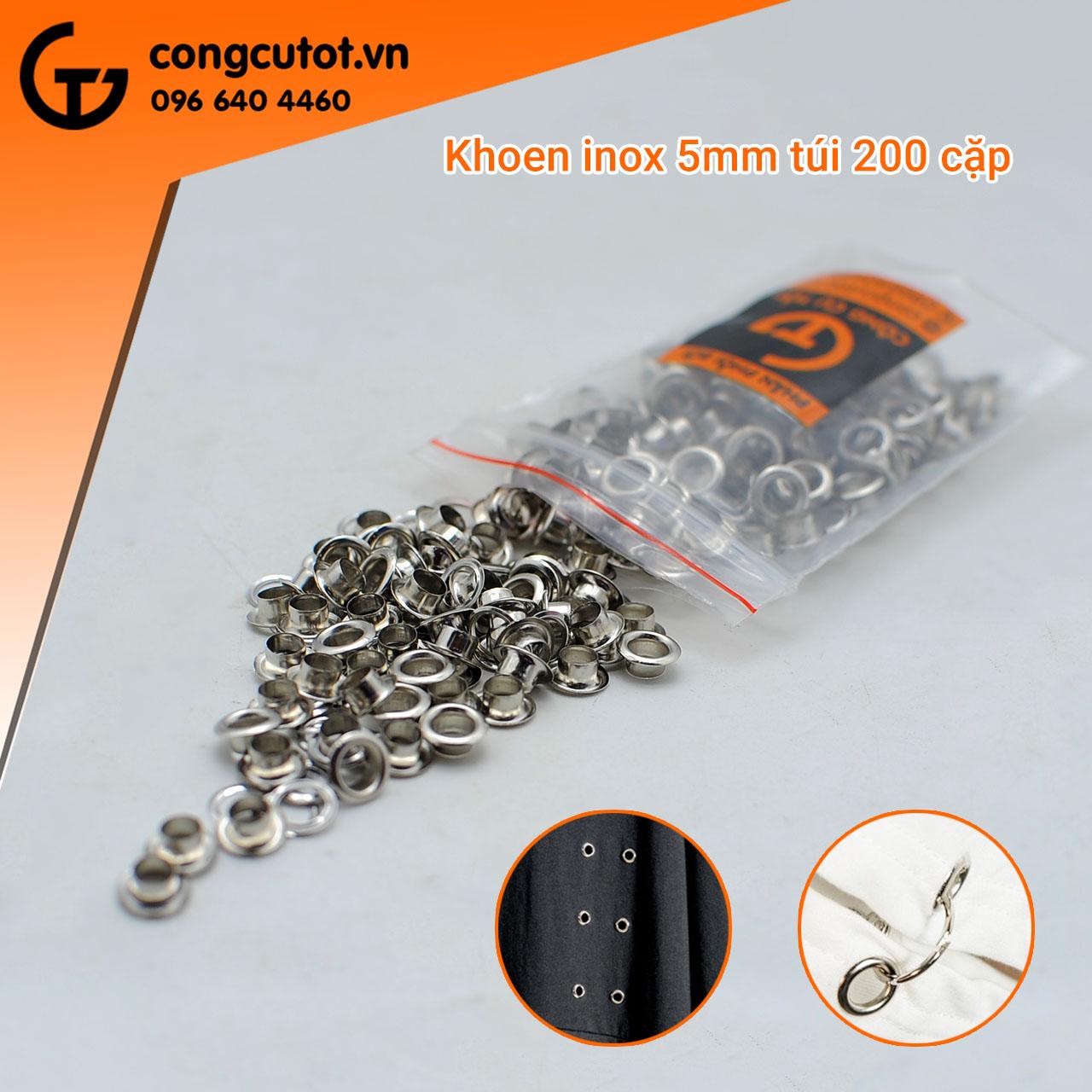 Khoen inox trang trí 5mm túi 200 cặp