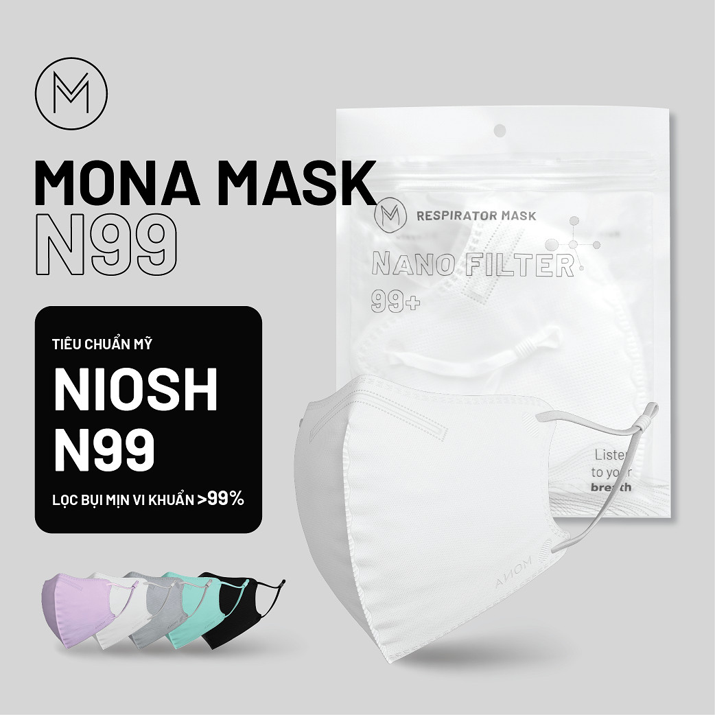 Khẩu trang Cao cấp 6 Lớp Mona Mask N99 Chính Hãng chống bụi mịn và kháng