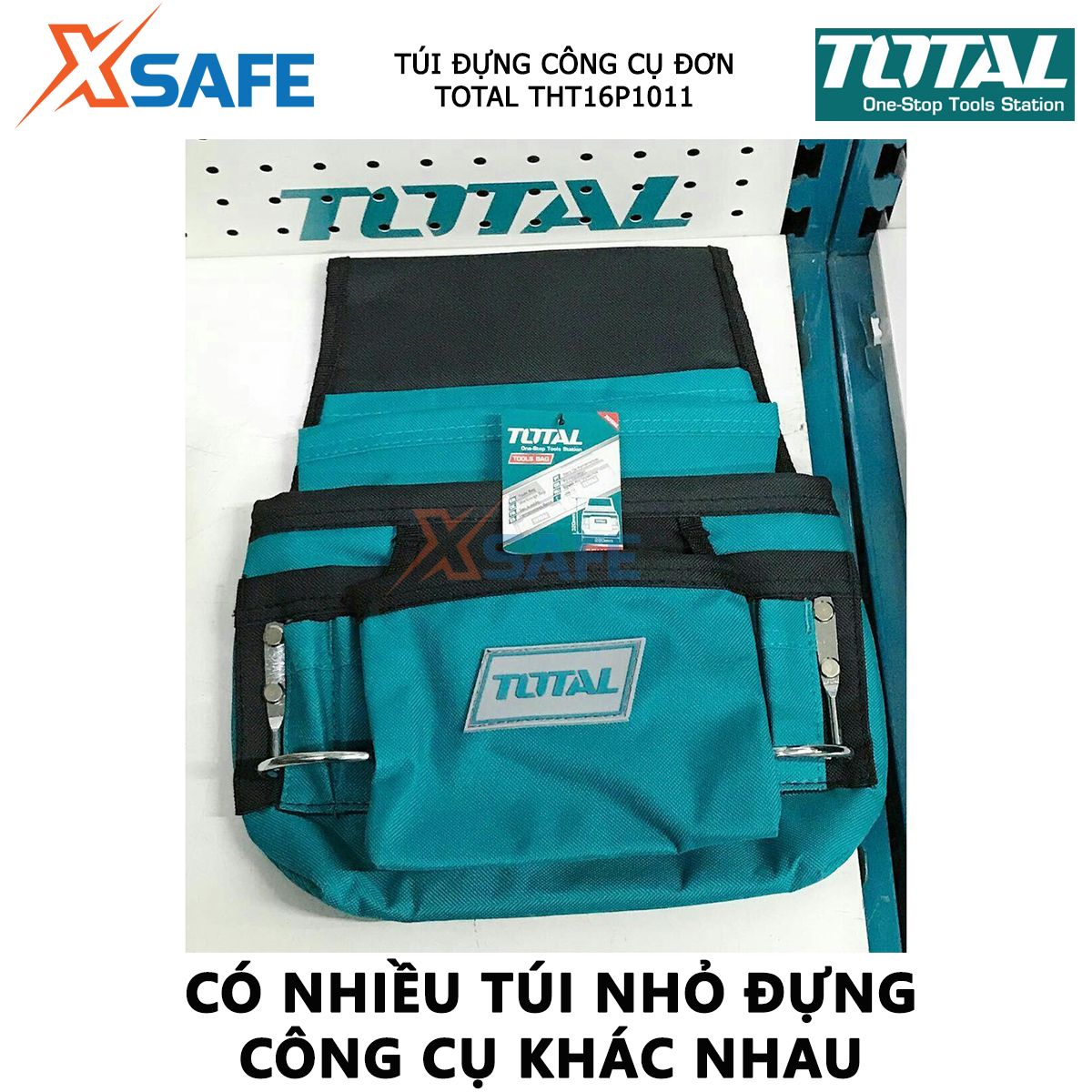 Túi đựng đồ nghề TOTAL THT16P1011, giỏ đựng công cụ kích thước túi L32xW28cm, chất liệu vải 600D polyester chứa các thiết bị
