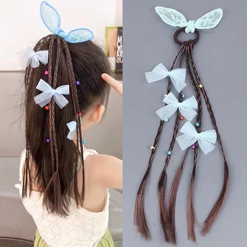 Cột buộc tóc giả nơ thắt bím điệu đà đáng yêu cho bé