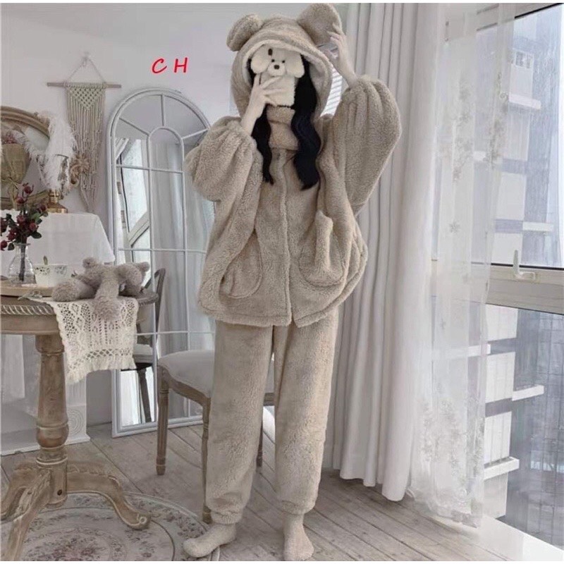 Bộ ngủ gấu lông kèm miếng đắp cổ CH12
