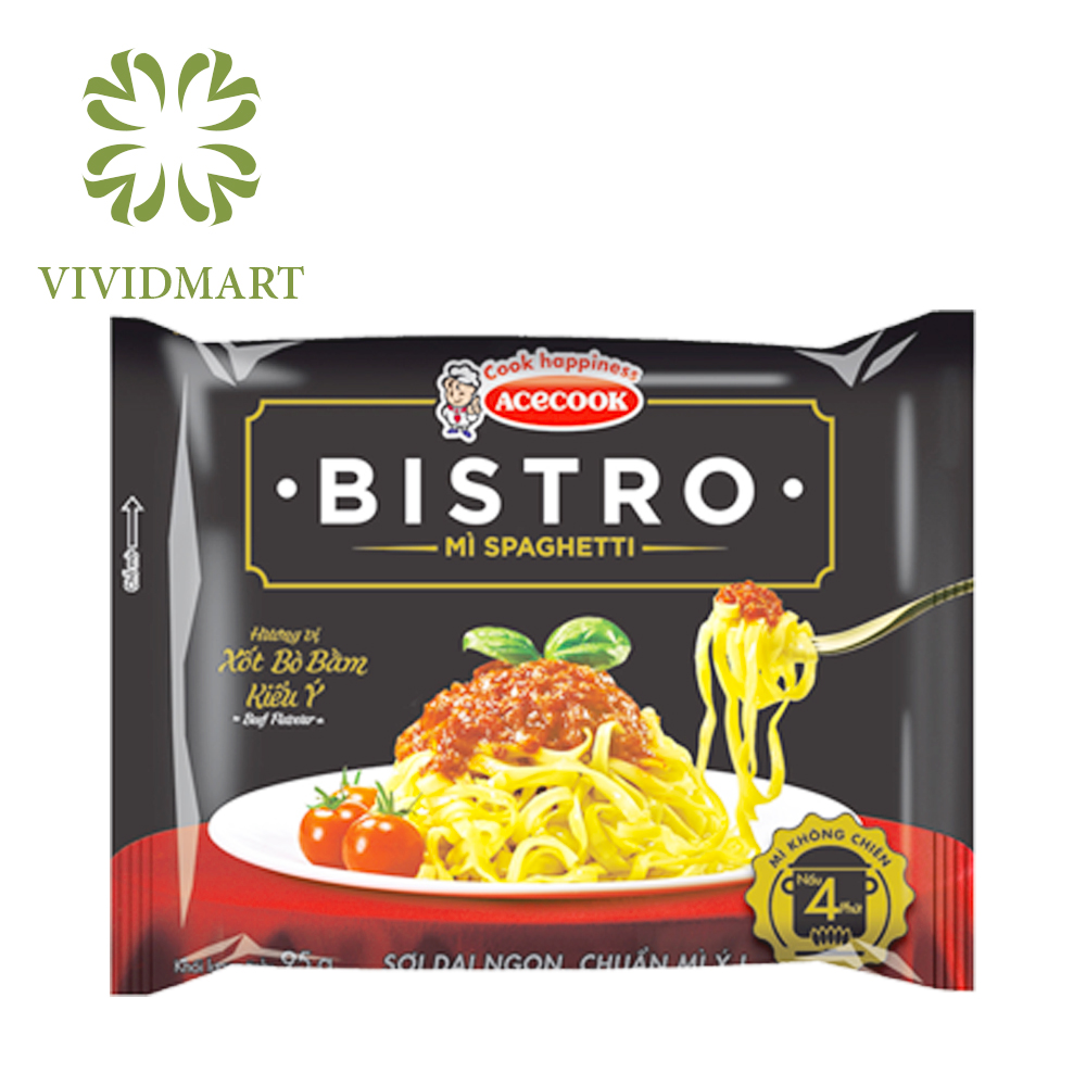 [Gói lẻ] MÌ SPAGHETTI BISTRO KIỂU Ý 2 HƯƠNG VỊ: SỐT BÒ BẰM, SỐT KEM PHOMAI (PHÔ MAI)  – GÓI 95g – ACECOOK
