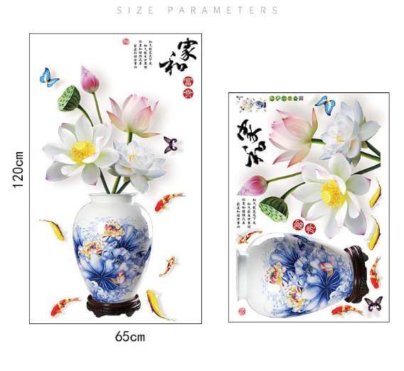[HCM]Decal trang trí tường - Chậu Hoa Sen Trắng 3D cao cấp