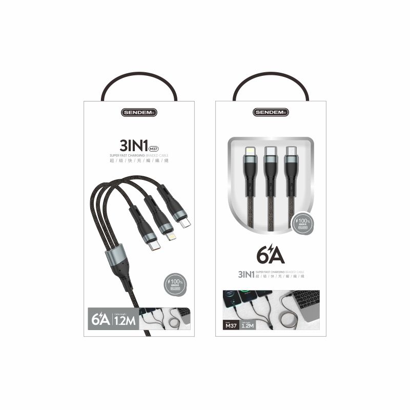 Cáp dữ liệu 3in1 Sendem M37 6A sạc siêu nhanh
