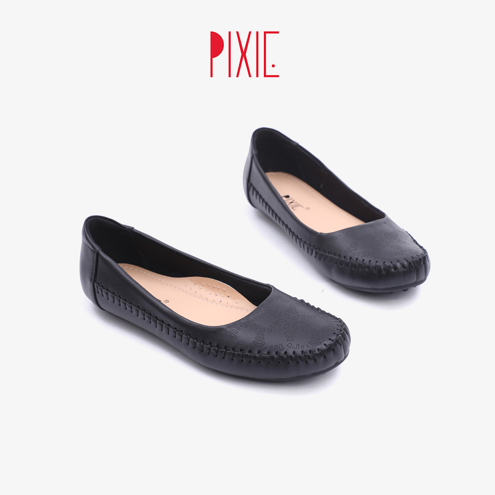 Giày Búp Bê Bệt Da Bò Thật Hoạ Tiết Pixie X666