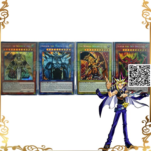 1220 Mô hình bài ma thuật A. Bộ 4 lá vị thần Holactie The Creator OF Light, Obelisk The Tormentor, Slifer The Sky Dragon, The Winged Dragon Of Ra Card Magic Yugioh Vua trò chơi + Tặng kèm Sleeves Bọc bài