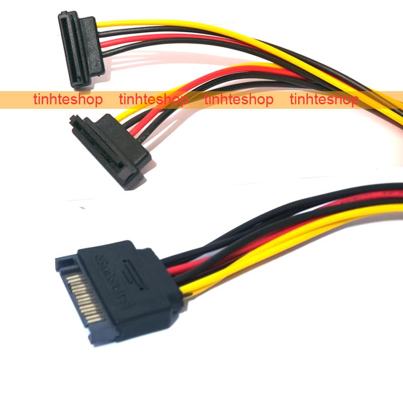 Cáp chia nguồn SATA 1 thành 2 - Dây nguồn SATA 1 ra 2 cong bẻ góc phải 20Cm - Cáp nguồn SATA chữ Y cho HDD/SSD/DVD-R