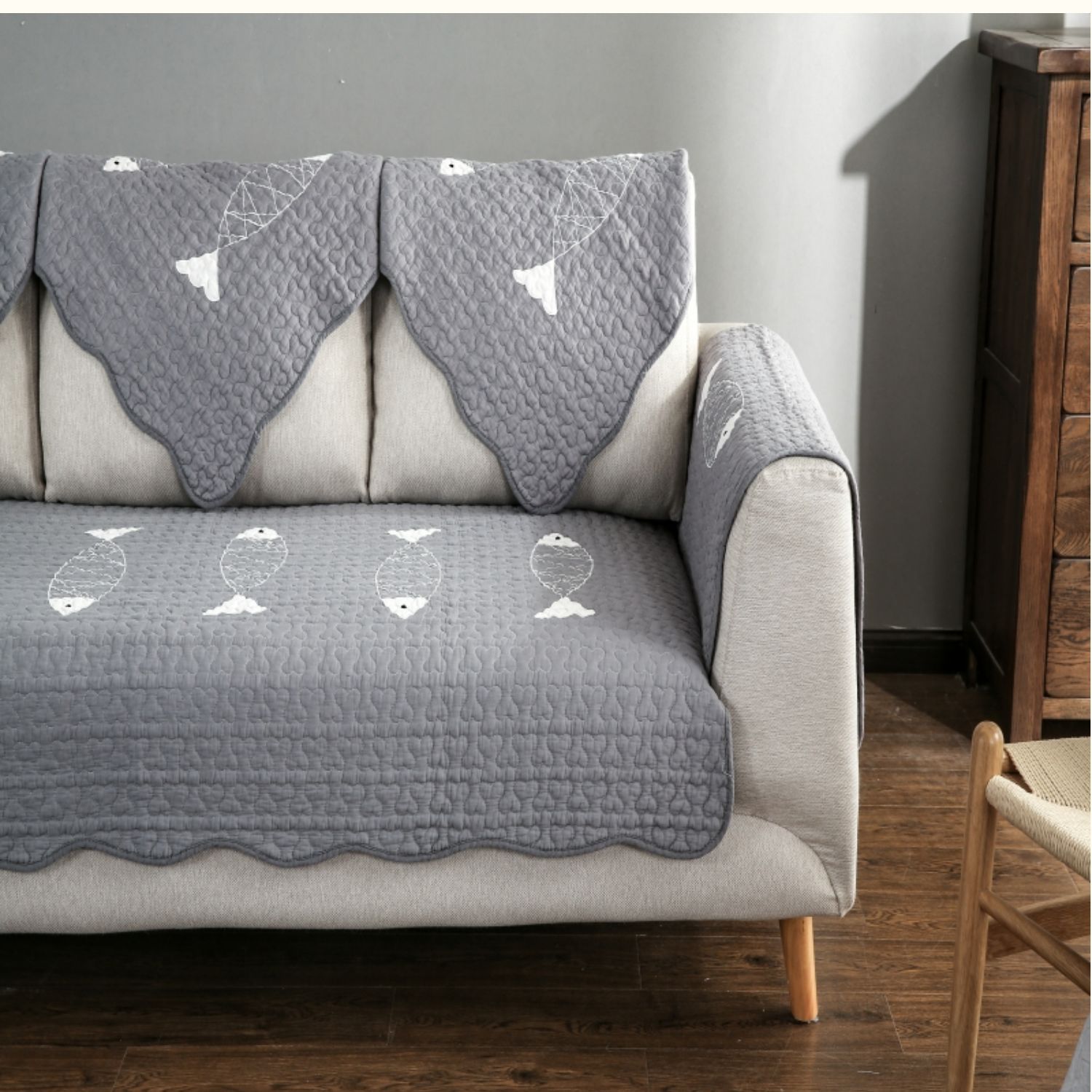 Thảm sofa 100% cotton mặt dưới hạt chống trượt - xám