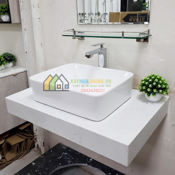 Bàn đá đặt lavabo trắng cao cấp