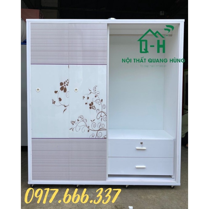 Tủ Nhựa Đài Loan 4 Cánh Cửa Lùa In 3D Mới