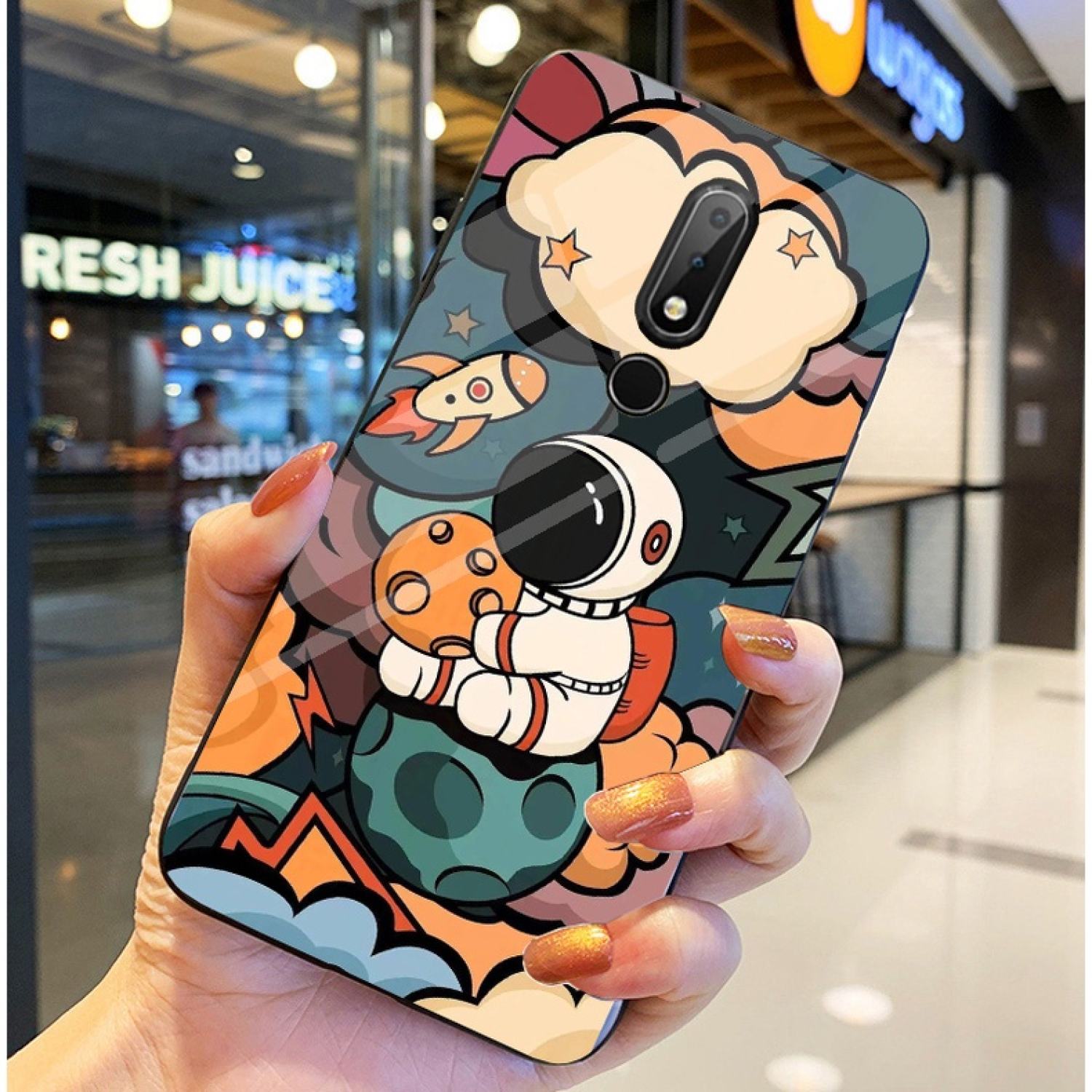 Ốp Lưng NOKIA 8.1 Ốp kính bóng cao cấp Phi Hành Gia