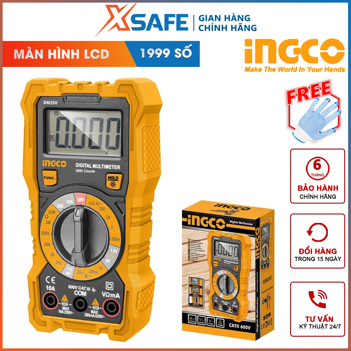 Đồng hồ vạn năng ingco dm200 | đồng hồ đo điện vạn năng điện áp dc 200mv/2v/20v/200v/600v điện áp ac 200v/600v dòng điện dc 200a/2ma/20ma/200ma/10a đo được dòng điện dc, điện áp ac/dc, điện trở... ]