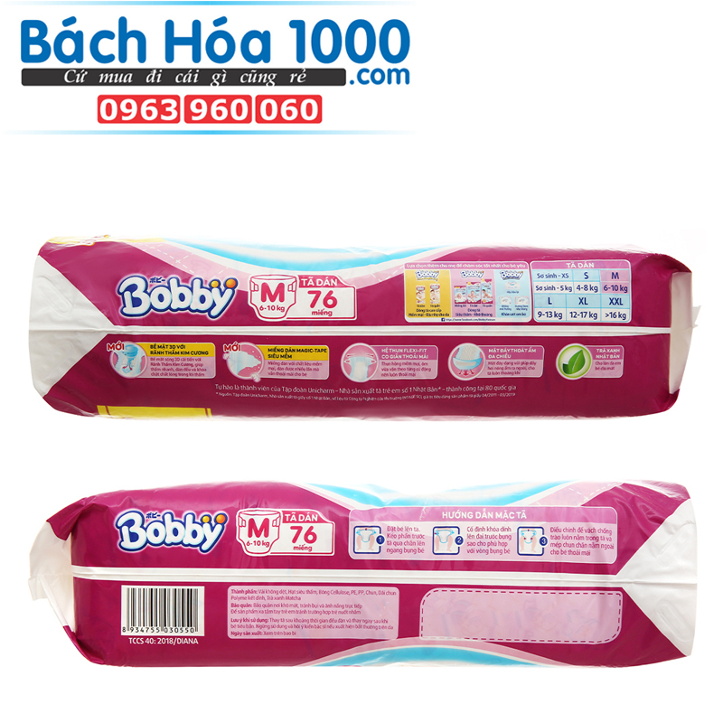 Tã Dán Bobby Size M 76 miếng (6-11kg)