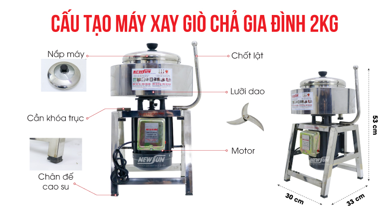 Máy Xay Thịt Làm Giò Chả, Xay Chả Cá, Làm Ruốc Mini 2kg/mẻ NEWSUN- Qùa Tặng Phụ Kiện- Hàng Chính Hãng