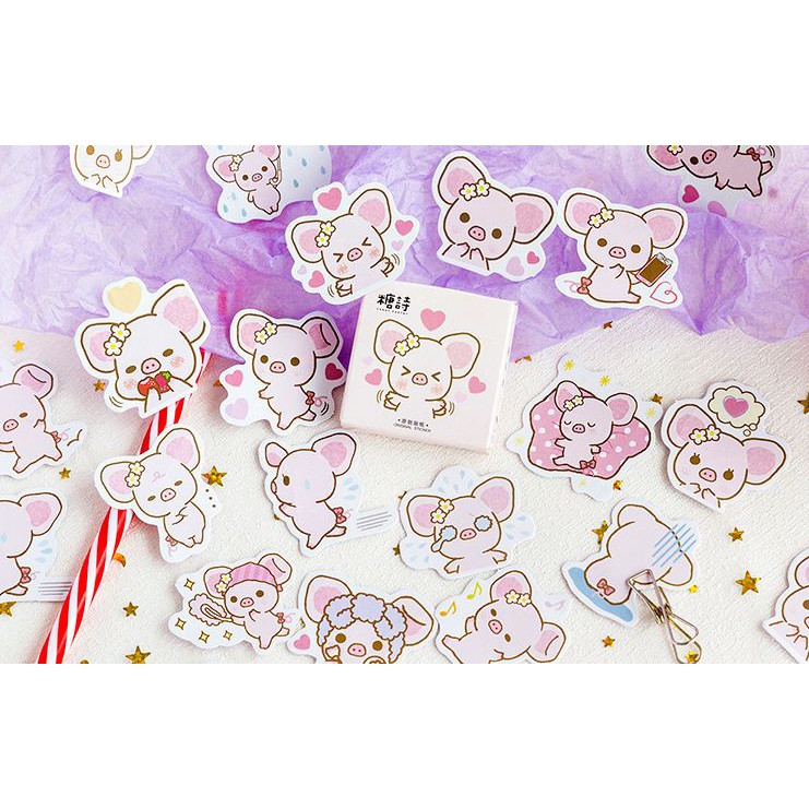 Bộ 46 Sticker Hàn Quốc hình lợn xinh dán trang trí E32