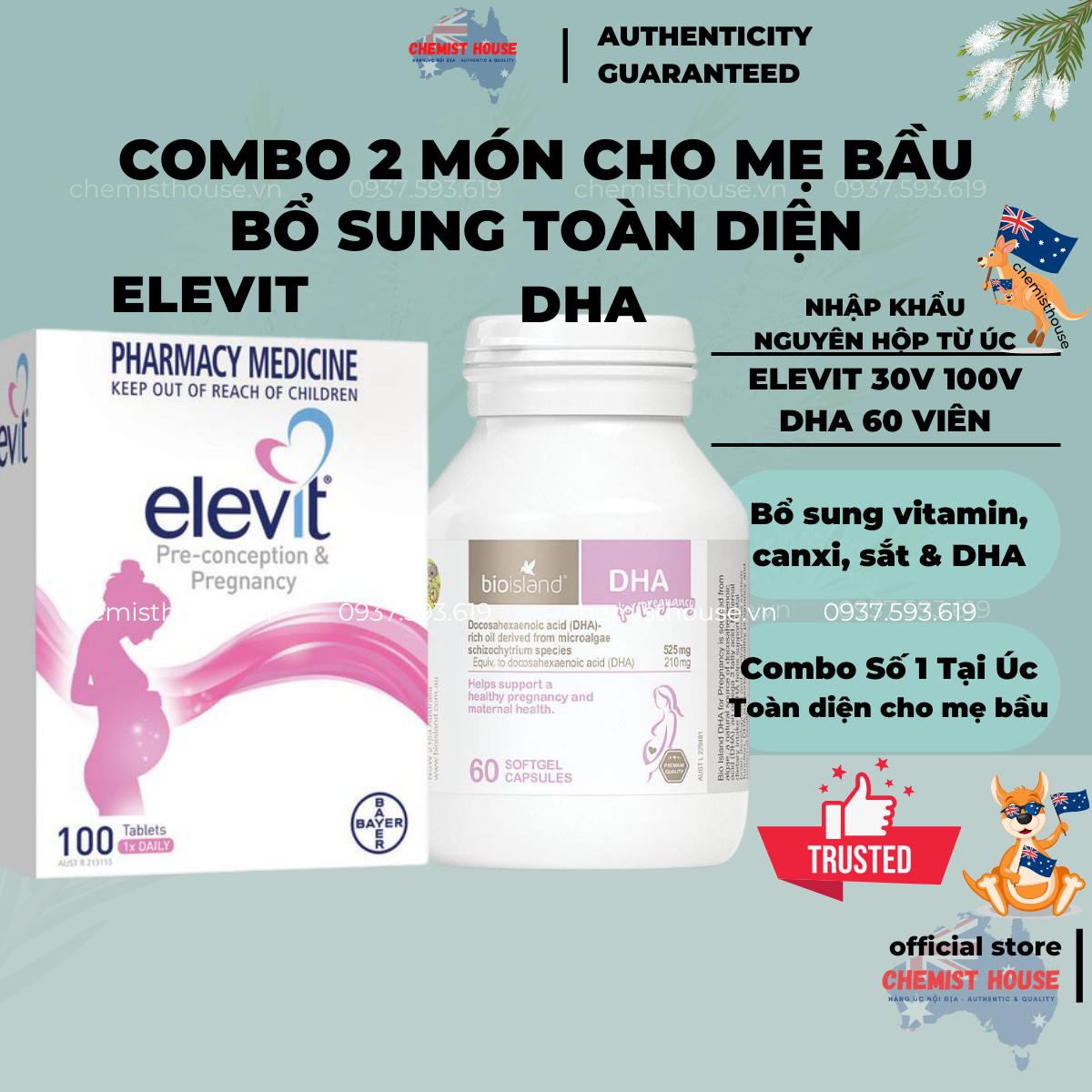 Combo Vitamin cho Mẹ Bầu 2 món (Elevit + DHA)