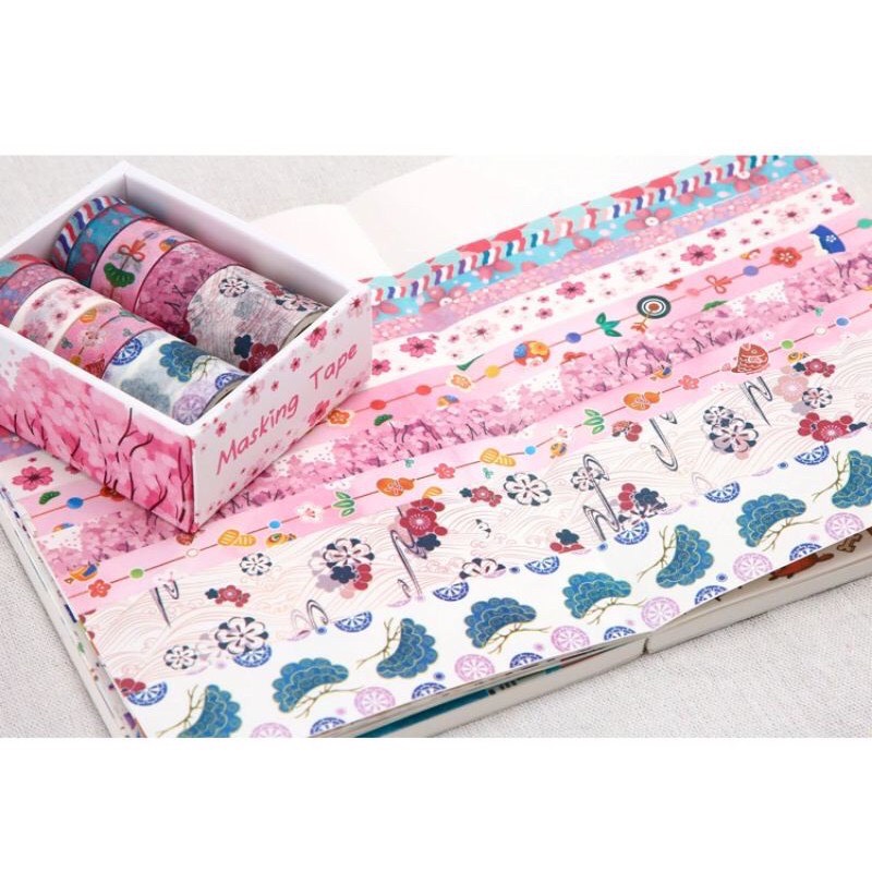 Sét 10 cuộn băng dán washi tape thủ công