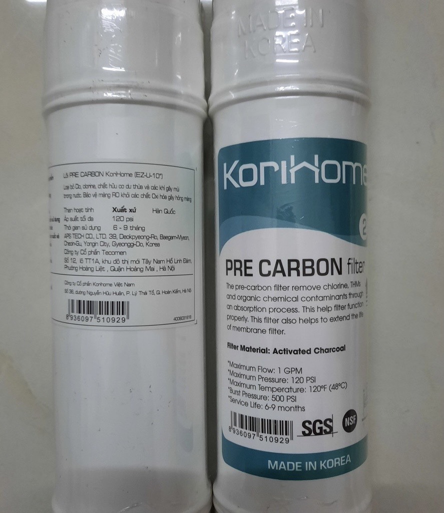 Lõi Lọc Nước Số 2 Korihome - Pre Carbon Cao Cấp – Nhập Khẩu Hàn Quốc, Khử Mùi & Loại Bỏ Hóa Chất Độc Hại