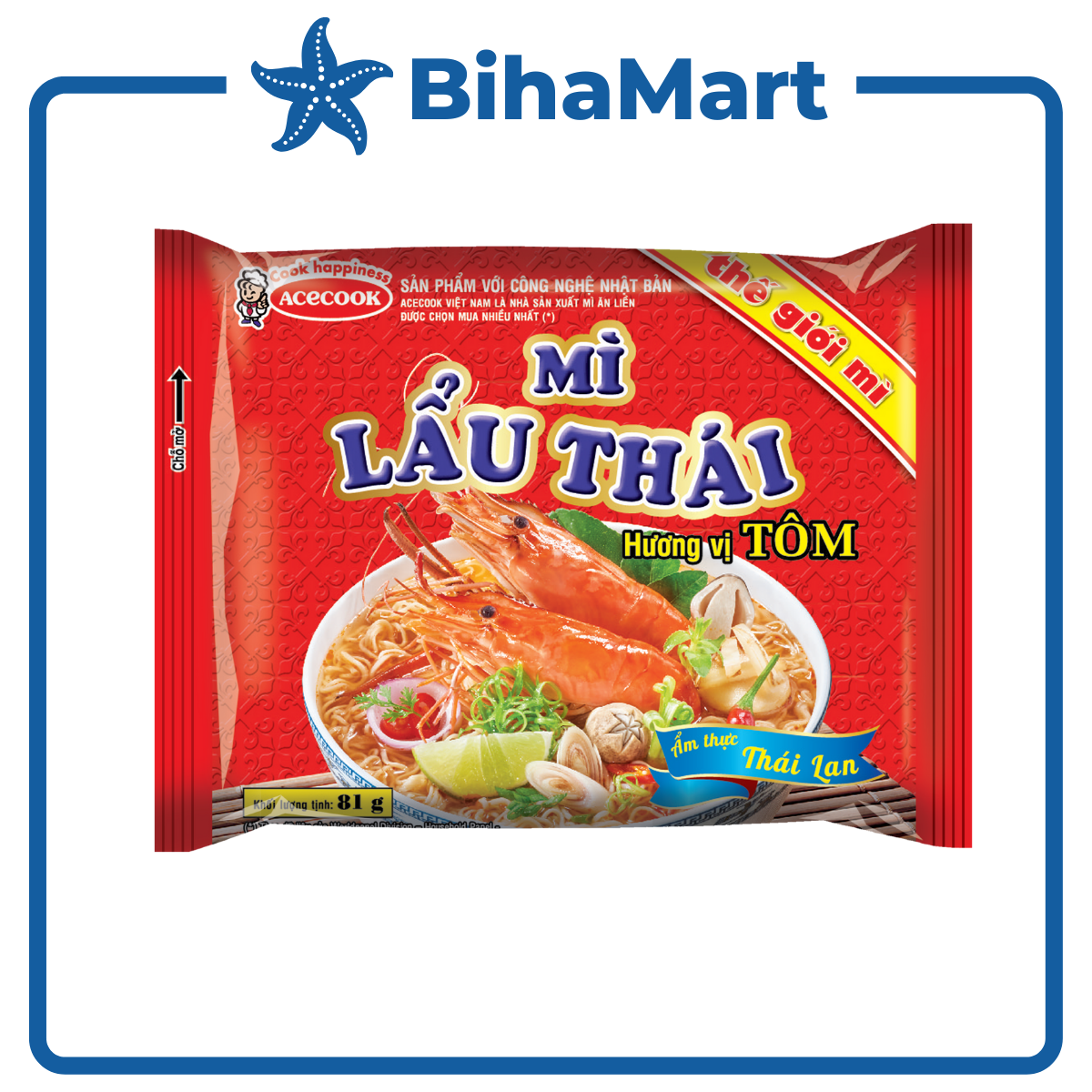 [SET 5 GÓI] - ACECOOK - Mì lẩu Thái Tôm, Mì ăn liền lẩu thái Tôm, Mì lẩu Thái hương vị Tôm, Mì Thế giới mì Acecook (81g/gói)