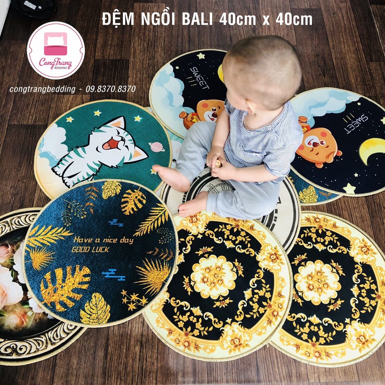 Thảm Bali Ngồi Bệt Kiểu Dáng Sang Trọng - Thêu Vi Tính Size 40cm x 40cm