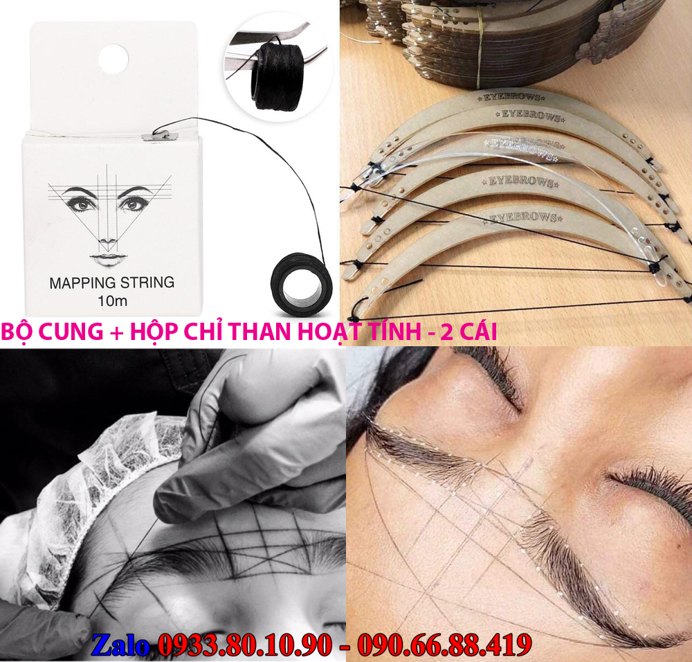 Set 2 Cái - Cung đo lông mày thần thánh + Hộp Chỉ than hoạt tính Vẽ Lông Mày phun xăm điêu khắc