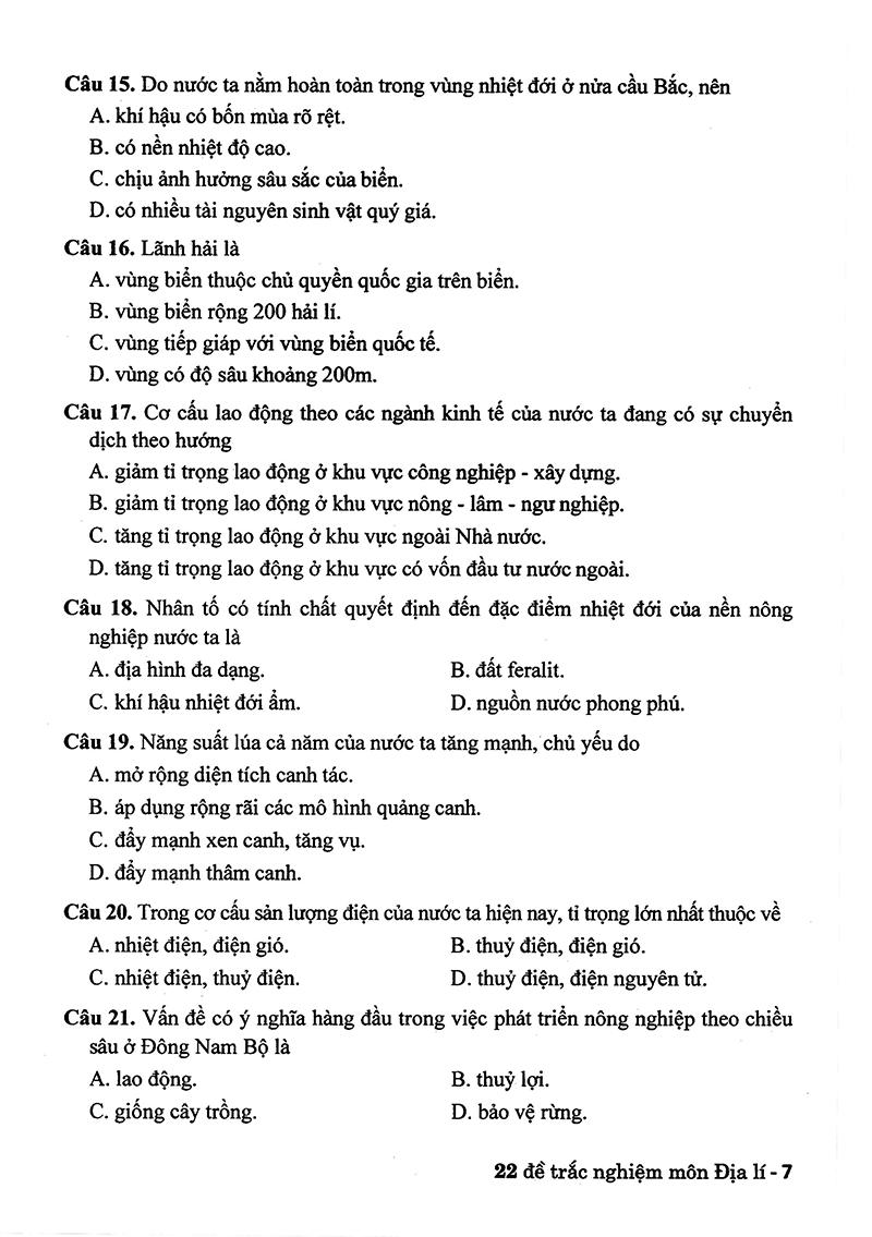 22 Đề Trắc Nghiệm Địa Lí (Luyện Thi THPT Quốc Gia)