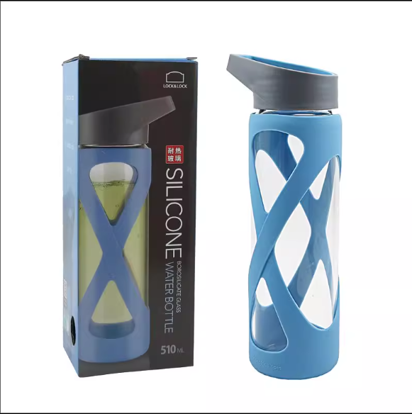 Bình nước thủy tinh chịu nhiệt vỏ bọc silicon Lock&Lock X Band 510ml LLG931