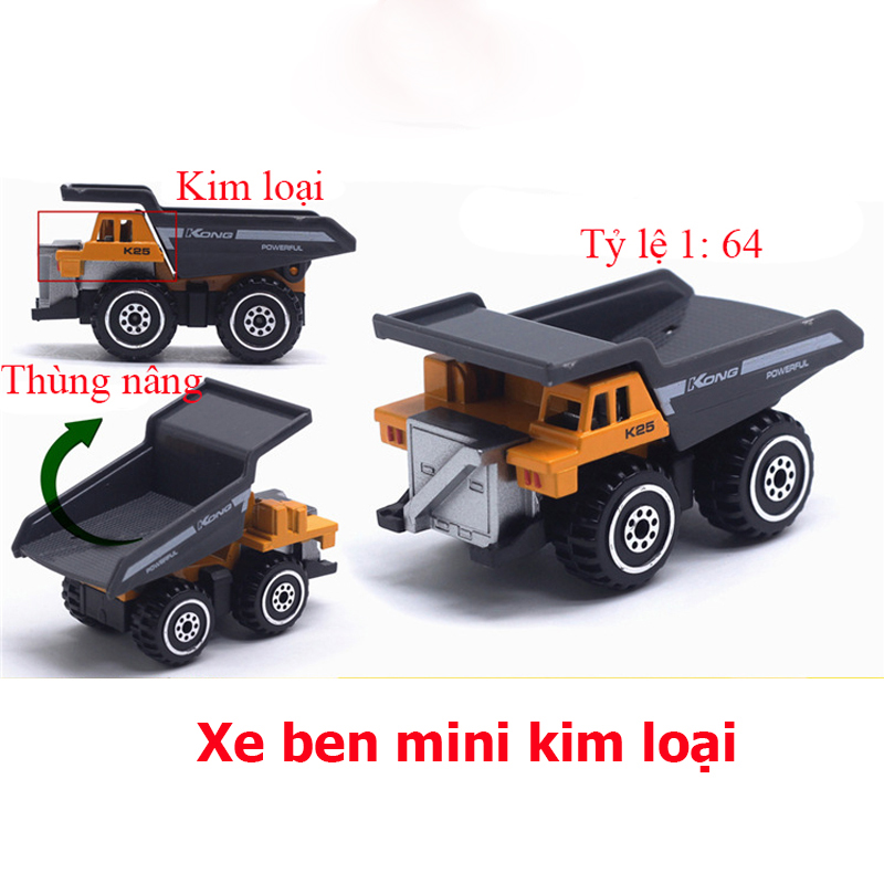 Đồ chơi mô hình xe ben mini KAVY kim loại tỷ lệ 1:64 an toàn cho bé có thể trang trí - màu vàng