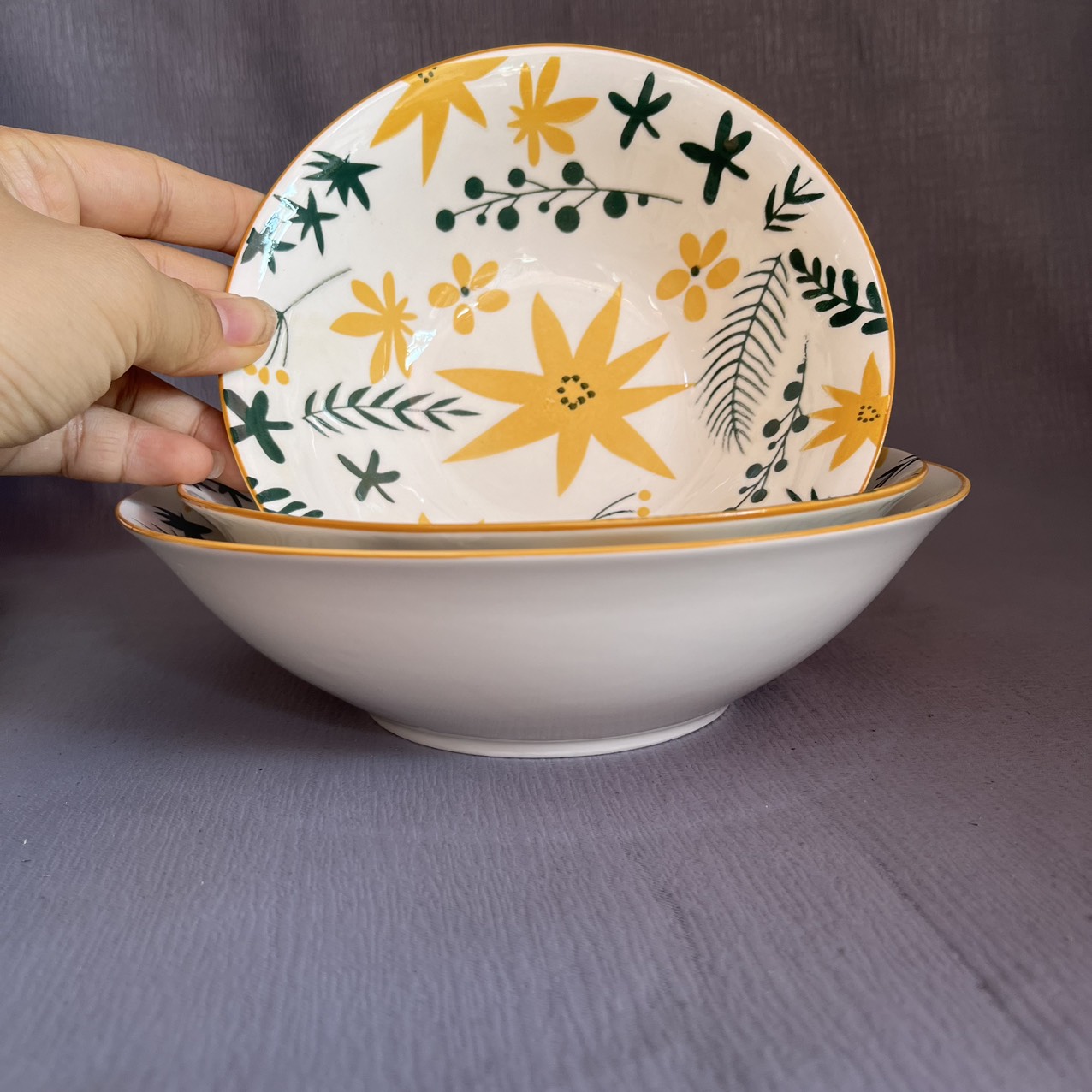 BỘ 13 món TÔ CHÉN DĨA SAO BIỂN gốm sứ (Trọn bộ gồm 6 chén cơm, 3 size dĩa, tô loe 3 size, 1 dĩa tương)