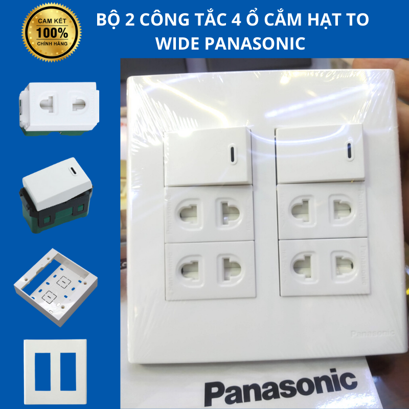 Bộ 2 công tắc, 4 ổ cắm hạt to Wide Panasonic
