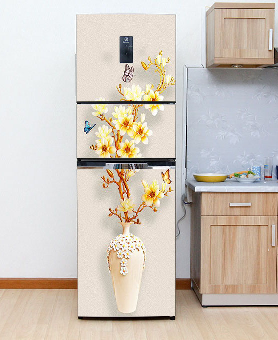 Decal, miếng dán trang trí tủ lạnh - Mẫu bình Hoa Mai