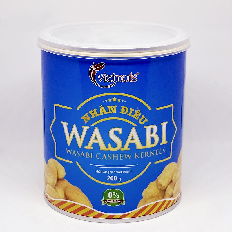 Vietnuts - Hạt điều wasabi hộp 200g - phong cách chuẩn Nhật Bản, cay nồng giòn rụm - hạt dinh dưỡng tốt cho sức khỏe