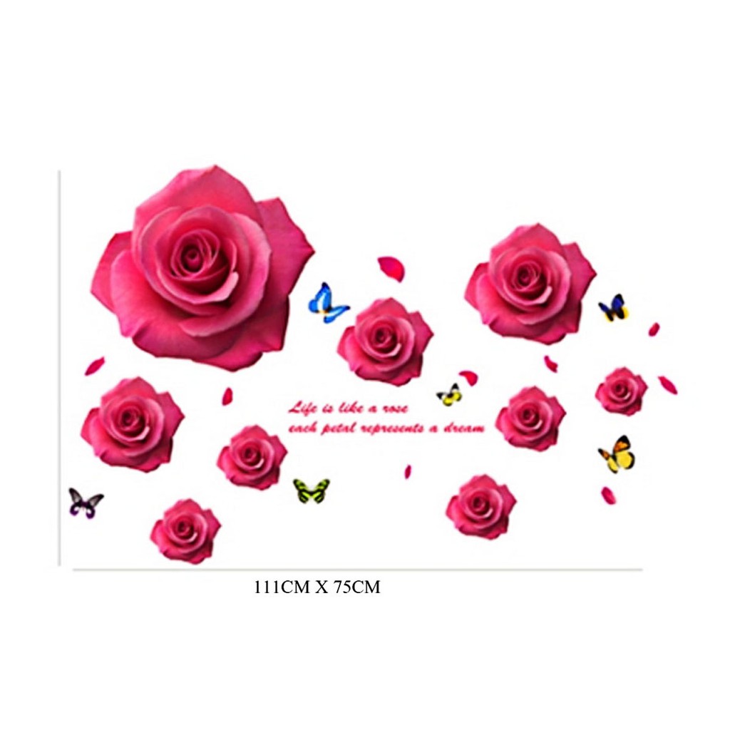 DECAL DÁN TƯỜNG HOA HỒNG ĐỎ 3D