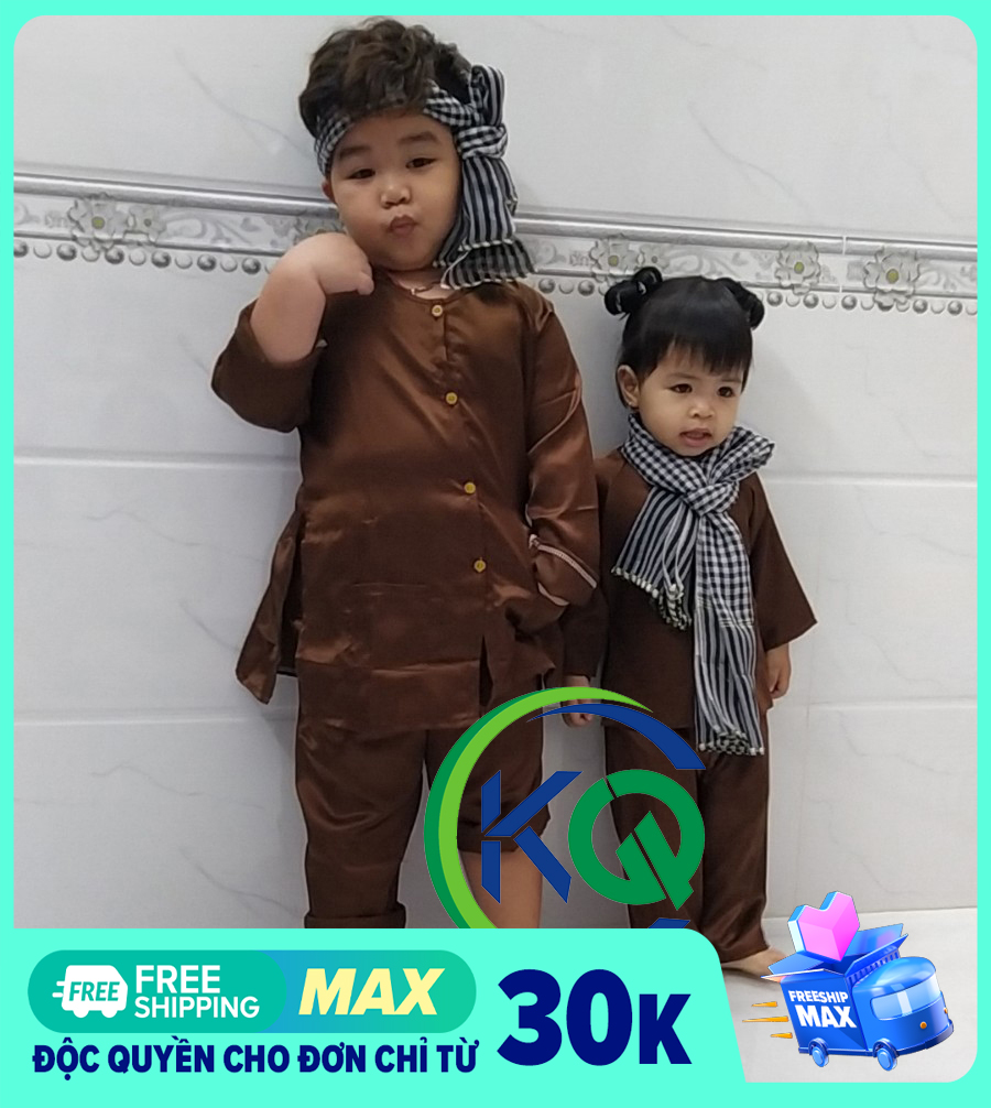 SET BỘ BÀ BA VÀ KHĂN RẰN NAM BỘ CHO BÉ - VẢI PHI BÓNG