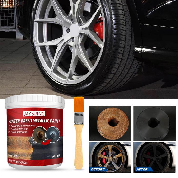 Water Based Metallic Paint Rust Converter Metallic Paint with Brush 300g Rust Converter Paint Effective Car Rust Removal for Garage Car Sink and Garden effective