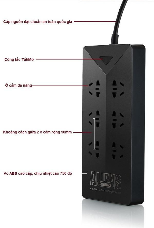 Ổ Cắm Điện Thông Minh REMAX RU-S4 (6 ổ cắm điện, 5 cổng sạc usb) - Phân Phối bởi Android World