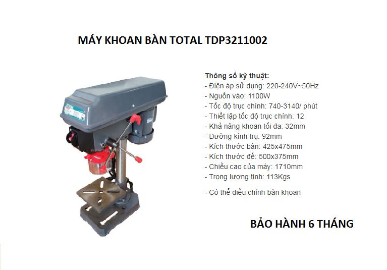 [Trả góp 0%] MÁY KHOAN BÀN 1100W TOTAL TDP3211002