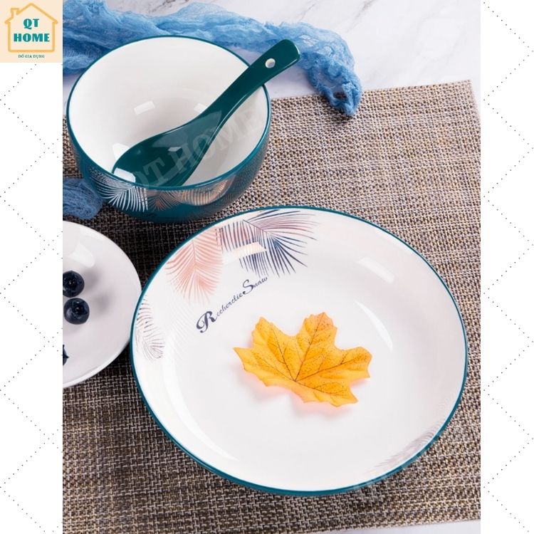 [HCM]Đĩa Sứ Sâu Lòng Dĩa Sứ Màu Xanh Cổ Vịt