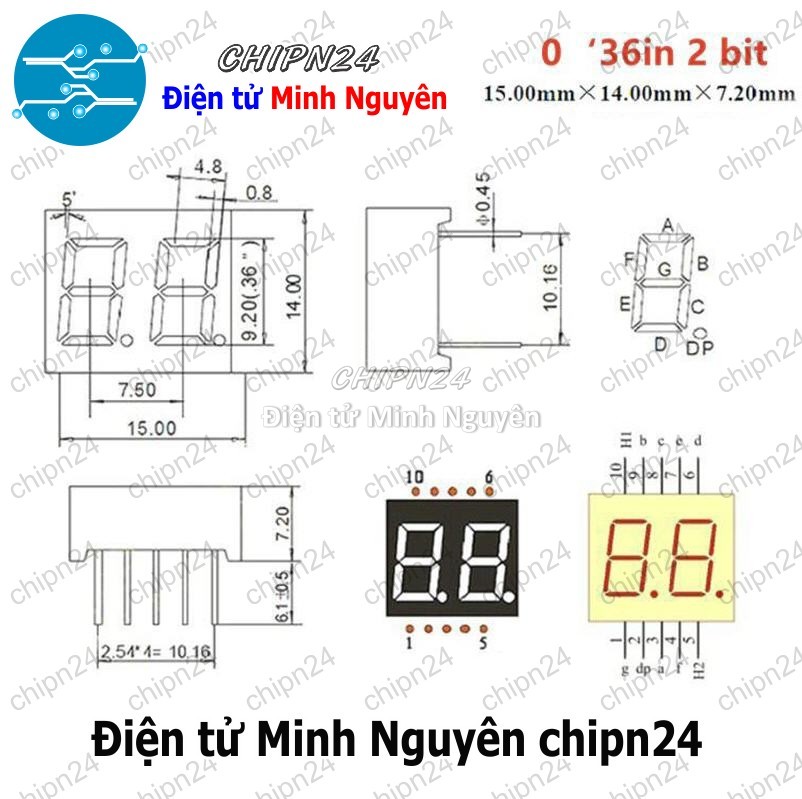 Led 7 Đoạn 0.36 inch Sáng Đỏ (1/2/3/4 Số Âm/Dương chung)- [Chọn Loại] - HHH.00199