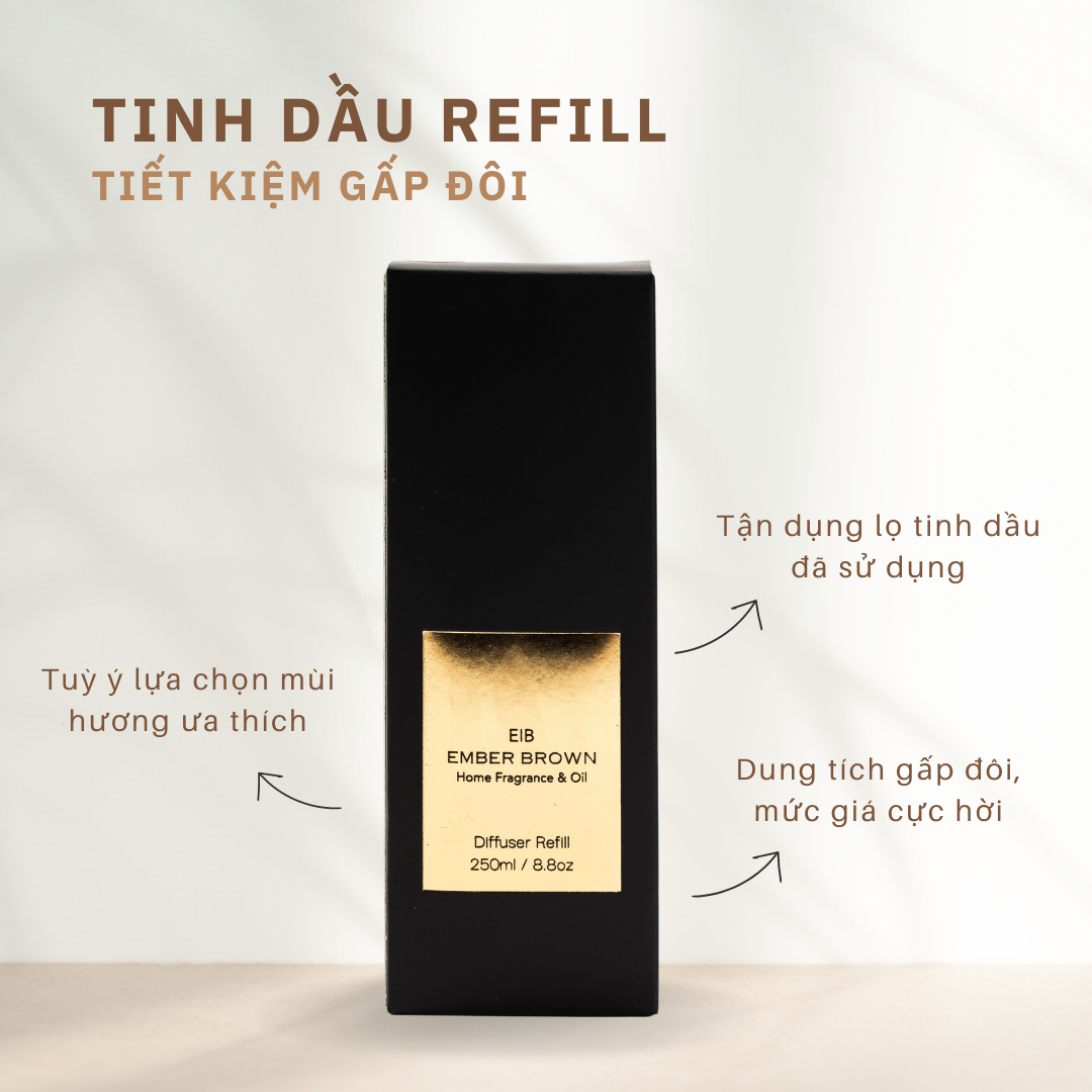 Ember Brown - Diffuser Refill Chai Refill Tinh Dầu Nước Hoa Khuếch Tán Thơm Phòng  250ml