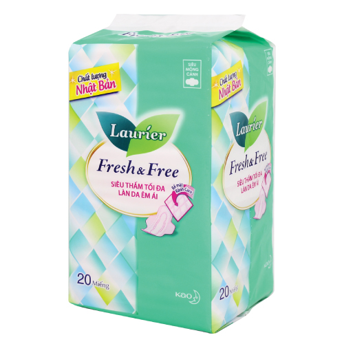 Băng Vệ Sinh Laurier Fresh & Free Siêu Mỏng Có Cánh 20 Miếng