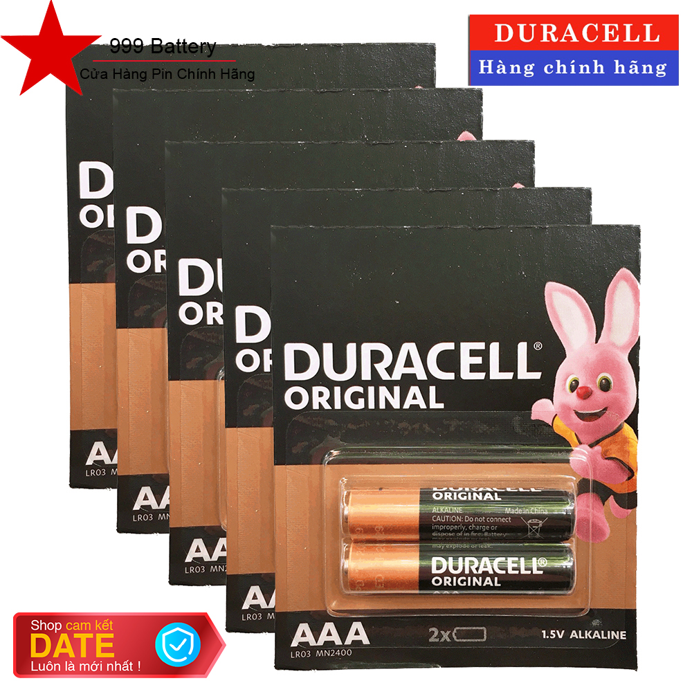 Combo 5 vỉ pin đũa AAA Duracell Alkaline chính hãng (1 vỉ 2 viên)