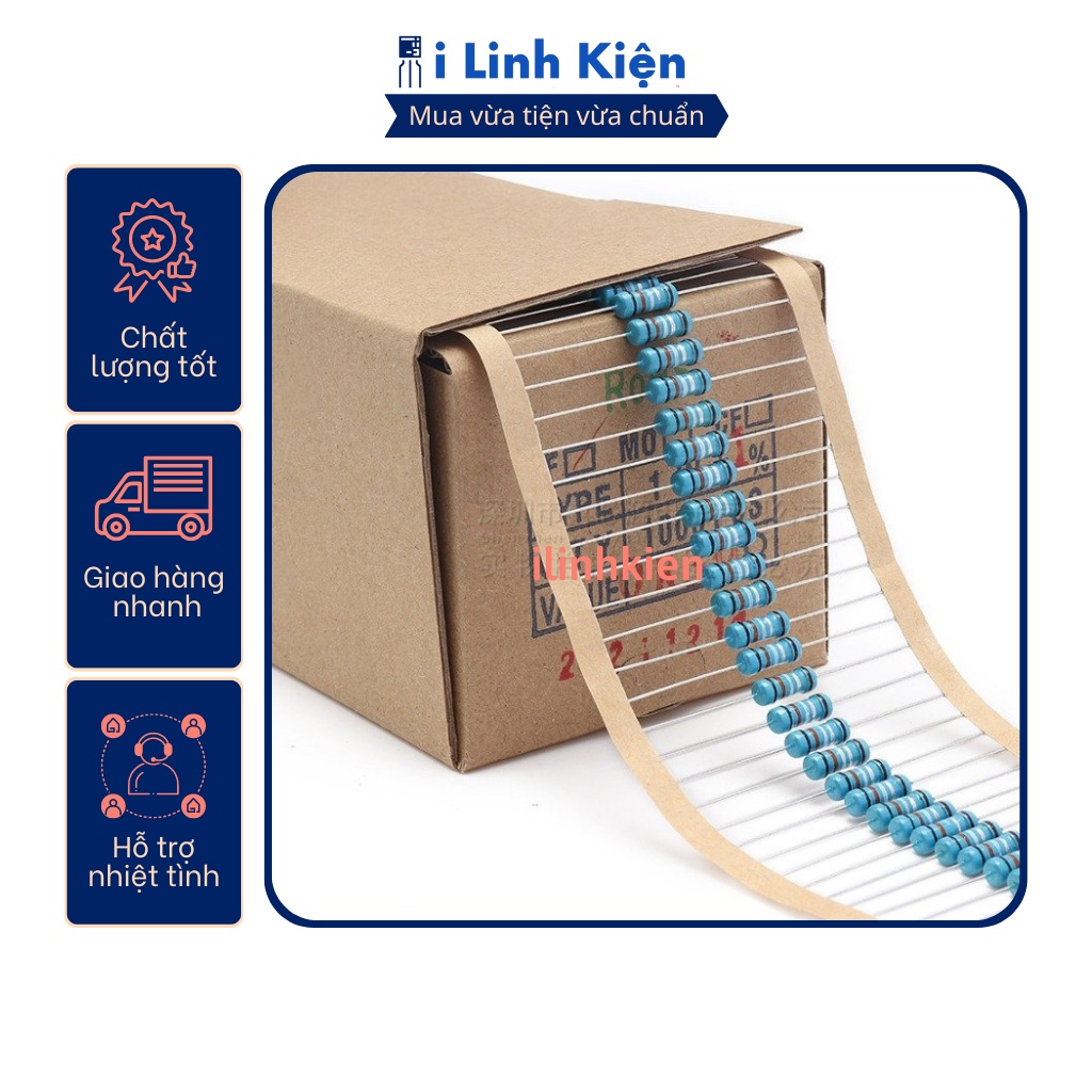 Điện trở vạch 1W 1K 1% chân đồng (10c)