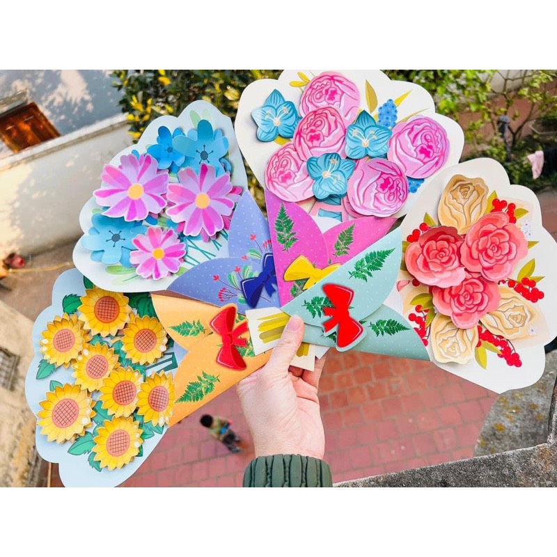 Combo thiệp hoa 3d thiệp giấy lời chúc ngày 8/3 20/10 20/11 ý nghĩa