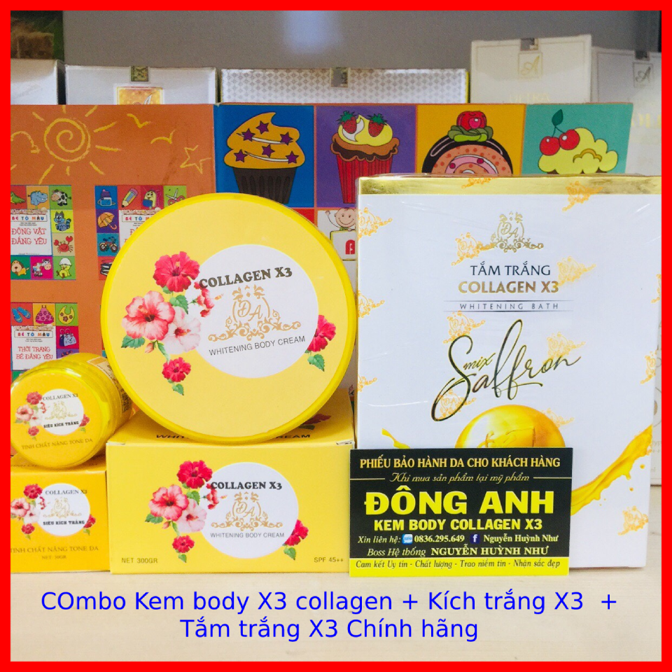 Combo Kem Body Collagen X3 + Kích trắng X3 + Tắm trắng X3 Chính Hãng
