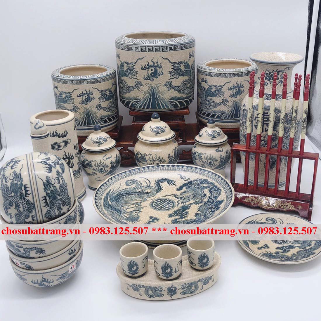 Bộ Đồ Thờ Gia Tiên Men Rạn Trơn Chợ Sứ Bát Tràng – Bộ full mua về chỉ việc thờ