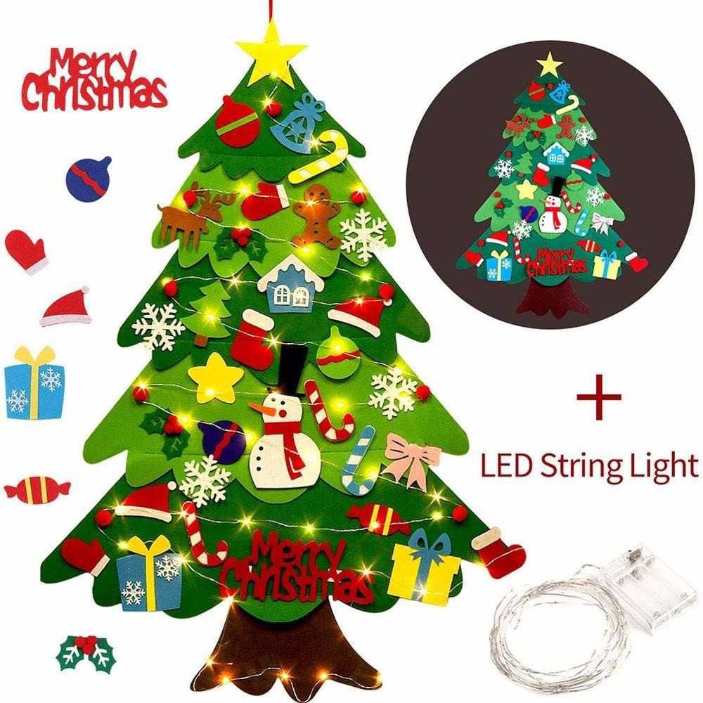 [Tặng kèm đèn led và pin, móc treo, sticker] Cây Thông Noel Vải Dạ  Treo Tường Trang Trí