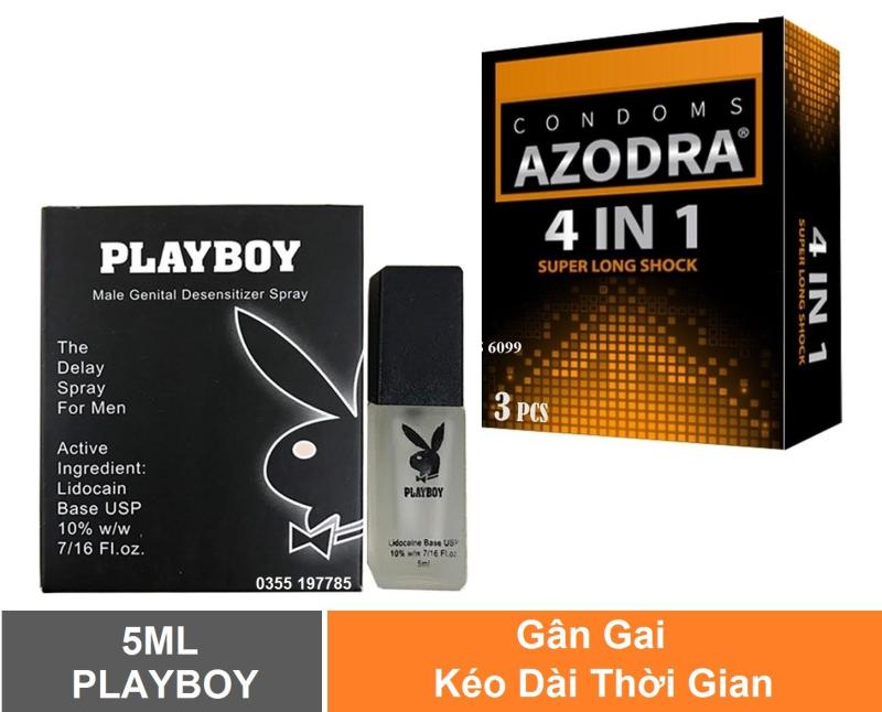Combo 1 hộp Bao cao su gân gai kéo dài thời gian AZODRA hộp 3 chiếc + 1 chai xịt kéo dài thời gian PLAYBOY 5ml